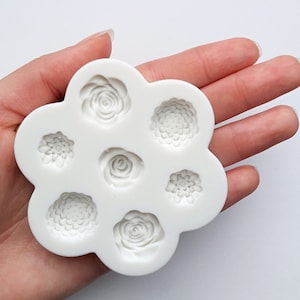 FLORAL VARIETY MOLD, Fondant Mold, 7 Cavity Highly Detailed Cupcake Decoration Mold, Chocolate Making, Mini Roses Mold, Spring Mold, Flowers