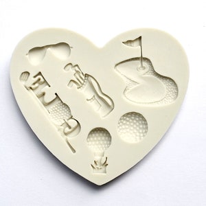 GOLF VARIETY MOLD, Silicone Fondant Mold, Cupcake Decorating, Golfer Theme Resin Mold, Golf Ball, Sunglasses Chocolate Mold, Molds for Men