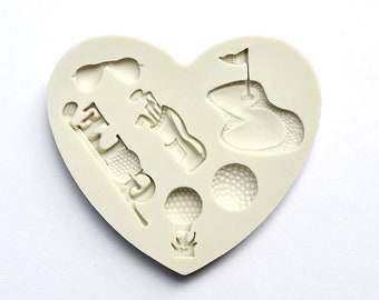 GOLF VARIETY MOLD, Silicone Fondant Mold, Cupcake Decorating, Golfer Theme Resin Mold, Golf Ball, Sunglasses Chocolate Mold, Molds for Men