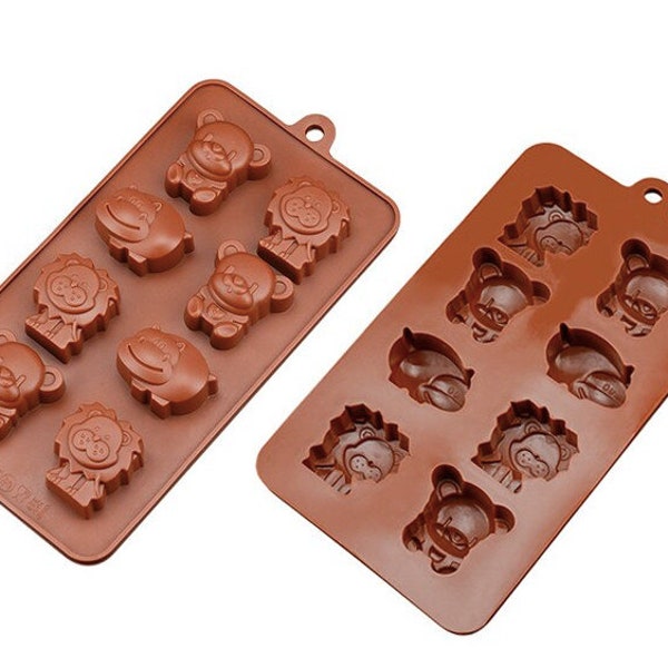 Lion, Hippo, Bear SILICONE MOLD, 8 Cavity Chocolate Mold, Baby Shower Cupcake Decoration, Zoo Animals Soap Embeds Mold, Fast Shipping Shapem