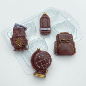 SCHOOL VARIETY MOLD, Chocolate Mold, Fondant Mold, Teacher Cake Decoration, Pencil Mold, Globe Mold, Backpack Mold, Owl Mold, Shapem