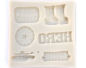 MILITARY VARIETY MOLD, Boots Mold, Tank Mold, Chocolate Mold, Fondant Mold, Cake Decoration, United States Veteran Mold, Resin Mold, Clay