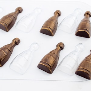 CHAMPAGNE BOTTLES MOLD (Minis), Chocolate Mold, Fathers Day Cupcake Decoration for Him, Alcohol Bottles Mold, Fondant Mold, Soap Embeds Mold