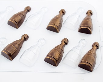 CHAMPAGNE BOTTLES MOLD (Minis), Chocolate Mold, Fathers Day Cupcake Decoration for Him, Alcohol Bottles Mold, Fondant Mold, Soap Embeds Mold
