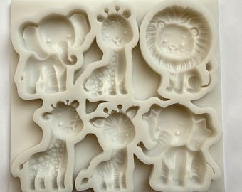 ZOO ANIMALS MOLD - Giraffe, Lion, Elephant, Zebra Fondant Mold, Silicone Chocolate Mold, Cake Decoration, Candy Mold, Resin Mold, Shapem