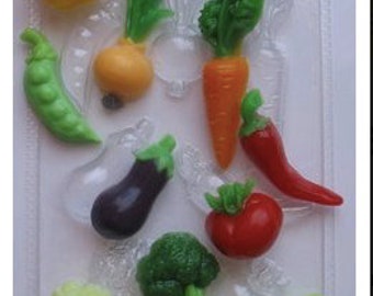 VEGGIES VARIETY MOLD - Carrot Onion Pea Pepper Tomato Pumpkin Cabbage Cucumber - Plastic Soap Mold, Chocolate Mold, Spring Mold, Easter Mold