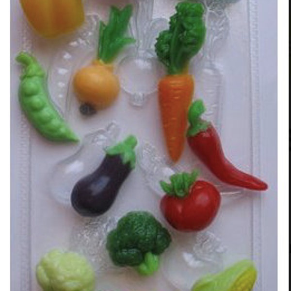 VEGGIES VARIETY MOLD - Carrot Onion Pea Pepper Tomato Pumpkin Cabbage Cucumber - Plastic Soap Mold, Chocolate Mold, Spring Mold, Easter Mold