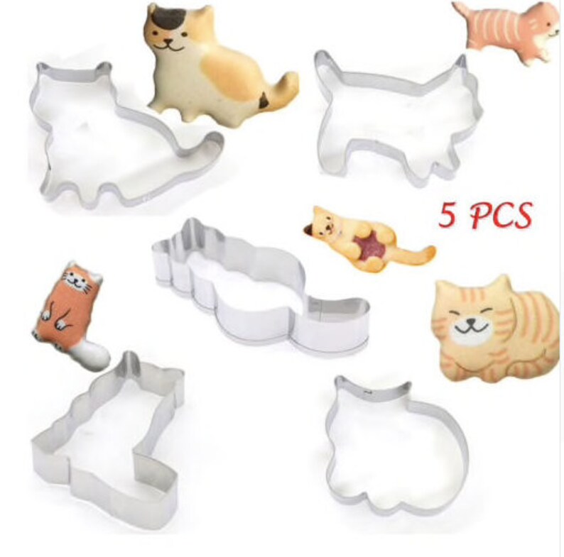 Cat Shaped Cookie Cutter 5 Piece Set Pet Theme Baking Tools Etsy