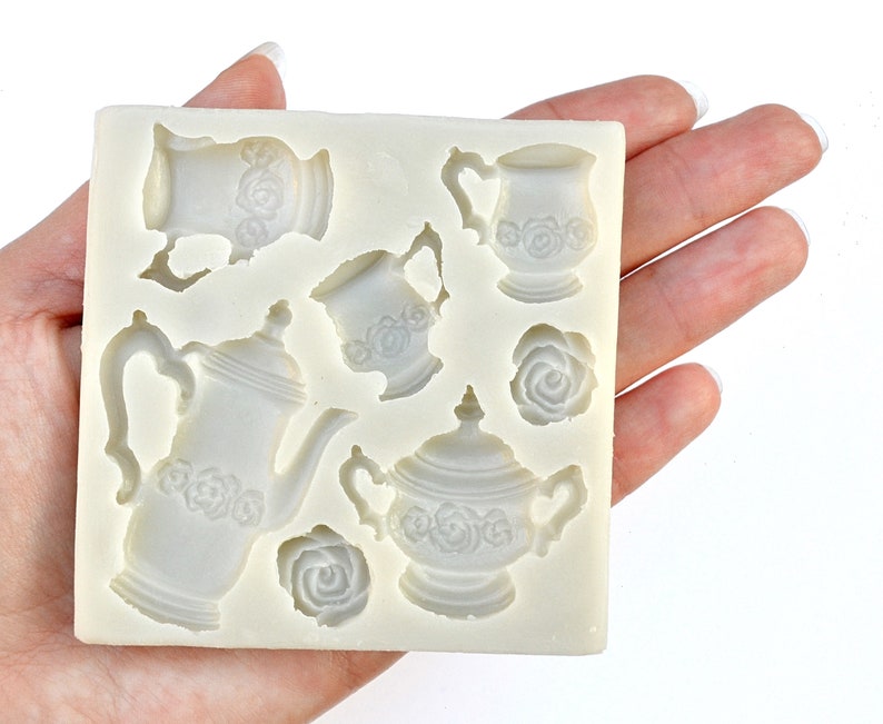 TEA PARTY MOLD Tea Pot Cups & Roses Fondant Mold Highly Etsy