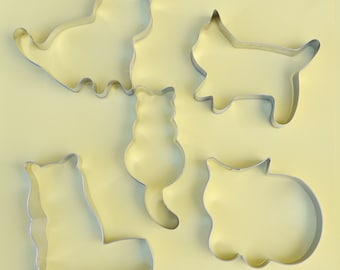 Juego de 5 cortadores de galletas con forma de gato, utensilios para hornear con temática de mascotas, cortadores de fondant con gatitos adorables, suministros para hornear, cortadores de galletas de acero inoxidable
