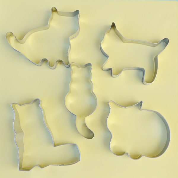 Cat Shaped Cookie Cutter 5 Piece Set, Pet Theme Baking Tools, Cute Kitties Fondant Cutters, Baking Supplies, Stainless Steel Cookie Cutters