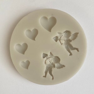 CUPID & HEARTS MOLD, Silicone Fondant Mold, Valentines Day Treats Decoration, Chocolate, Small Hearts Mold, Love Theme Polymer Clay, Resin