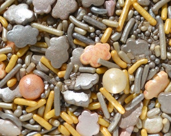 STORMY SPRINKLES by Sprinklify - Cloud Shaped Edible Candy, Rain Weather Baby Shower Cake Decoration, Food Grade Sugar Sprinkles Gold Silver
