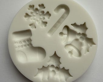 MOULE POUR VARIÉTÉS DE NOL, canne en bonbon, grelots, flocon de neige, moule à fondant pour chaussettes, moule d'hiver, chocolat, outils de décoration de cupcakes, moule en résine