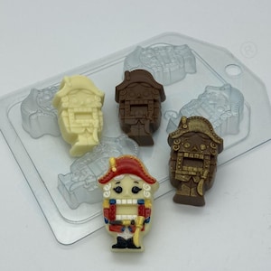 NUTCRACKER MOLD, 4 Cavity Plastic Chocolate Mold, Candy, Christmas Cake Decoration, Holiday Baking, Fairytale Fondant Mold, Mini Soap Mold