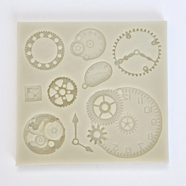 CLOCK MECHANISM MOLD, Silicone Fondant Mold, Clock Parts Mold, Dials & Hands, Watch Mold, Chocolate Mold, Cupcake Decoration, Resin Mold