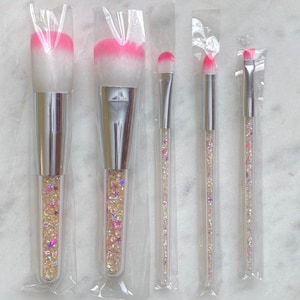 STAUBBÜRSTEN SET (5 Stück), Pinsel für Lüsterstaub, Essbare Glitzer, Perlenstaub, Backwerkzeuge, Zubehör, Fondant Dekoration Pinsel für Kuchen