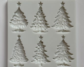 CHRISTMAS TREES MOLD, 6-Cavity Fondant Mold, Winter Holiday Chocolate Mold, Cupcake Decoration, Mold for Treats, Pine Trees Mold, Woodland
