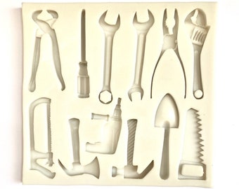 TOOLBOX MOLD (Large), Silicone Fondant Mold, Fathers Day Cake Decoration, Hammer Drill Pliers Screwdriver, Shovel, Saw, Gardening Tools Mold