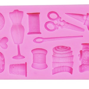 TAILOR VARIETY MOLD, Fondant Mold, Chocolate Mold, Scissors Buttons Sewing Machine Mold, Cupcake Decoration for Women, Crafting Theme Mold