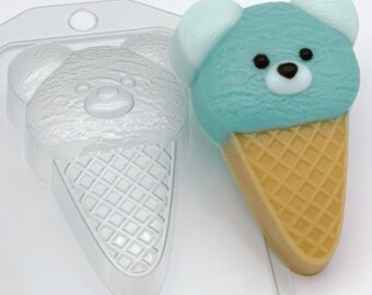 MOLDE DE CONO DE OSO, Molde de jabón de cono de helado, Molde de bomba de baño, Molde de chocolate, Decoración de pastel de cumpleaños para niños, Moldes de plástico únicos, Shapem