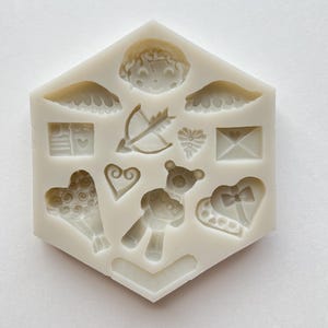 VALENTINES VARIETY MOLD, Silicone Fondant Mold, Valentines Day Treats Decoration, Cupid, Angel, Wings, Roses, Chocolates, Baking Supplies