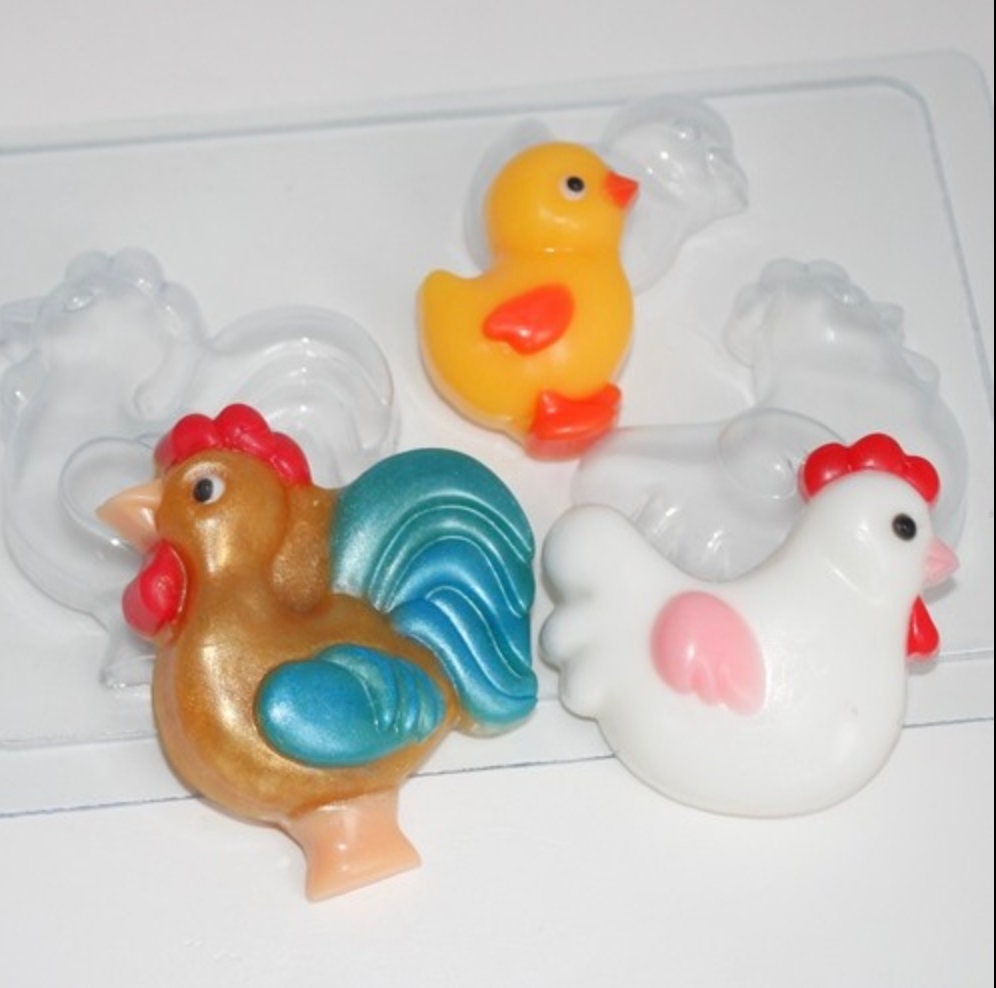 CHICKEN FAMILY MOLD, Rooster Chicken Baby Chick Chocolate Mold, Fondant Mold, Easter Cake Decoration, Farm Animals Soap Mold Candle Wax Mold