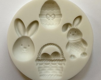 EASTER BUNNIES & Eggs MOLD, Fondant Mold, Cake Decorating, Garden Theme Mold, Spring Mold, Silicone Resin Mold, Clay, Egg Basket Craft Mold