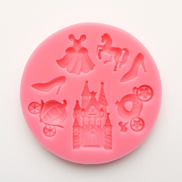 Cinderella Variety Silicone Mold, Fondant Mold, Cupcake Decoration Highly Detailed Mold, Chocolate Making - High Heels Castle Dress Horse