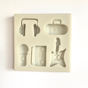 MUSIC THEME MOLD, Headphones Guitar Microphone Speaker Music Player Fondant Mold, 90s Theme Cake Decoration, Chocolate Mold, Resin, Clay
