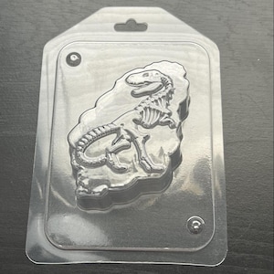 May include: Clear plastic mold for making chocolate or candy shaped like a dinosaur skeleton in a rock.
