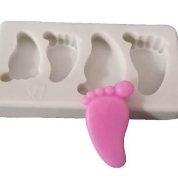 MOULE PIEDS DE BÉBÉ, Moule en silicone pour baby shower, 4 cavités, Moule pour les pieds, Moule en résine, Moules pour la cuisson, Fournitures pour la fabrication de bijoux Moule à gâteau fondant, Savon