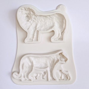 LION FAMILY MOLD, 4 Cavity Fondant Mold, Zoo Animals Cake Decoration, Unique Detailed Silicone Mold, Baby Shower Baking Supplies, Shapem