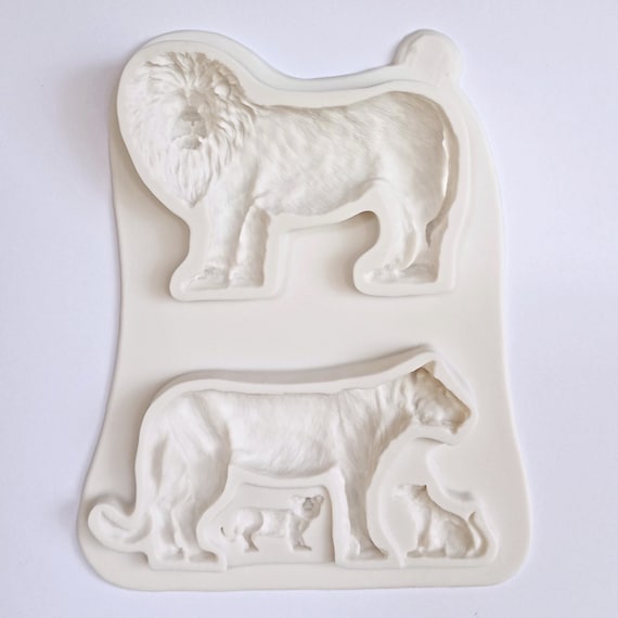LION FAMILY MOLD, Cavity Fondant Mold, Zoo Animals Cake