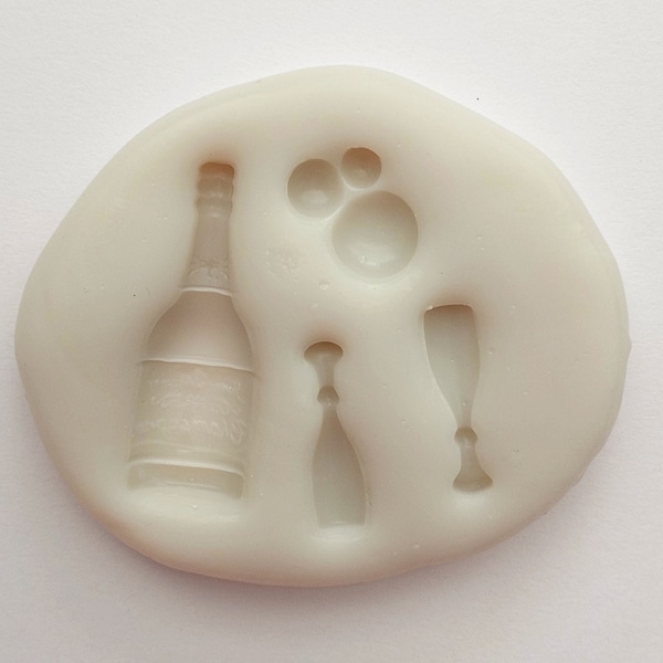 MOLDE PARA SET DE CHAMPÁN, Molde con temática de burbujas, Molde para botellas y copas, Molde para fondant, Molde para decoración de cupcakes, Molde para chocolate, Molde para resina, Molde de silicona