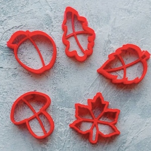 Autumn Woodland Theme COOKIE CUTTER SET (5 pcs) Fondant Cutters, Fall Cake Decoration, Plastic Cookie Cutters, Thanksgiving Baking Tools