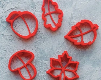 Autumn Woodland Theme COOKIE CUTTER SET (5 pcs) Fondant Cutters, Fall Cake Decoration, Plastic Cookie Cutters, Thanksgiving Baking Tools