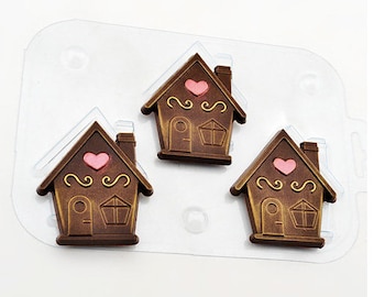 MOLDE DE CASA (3 cavidades), molde de chocolate, molde para decoración de tartas de inauguración de la casa, molde para jabón, molde con temática de casa nueva, molde con la frase Hogar dulce hogar, molde para tartas de agente inmobiliario