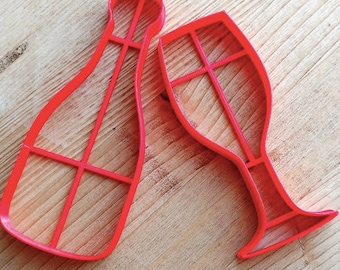 Bottle & Glass COOKIE CUTTER SET, Fondant Cutter, Wine Bottle Mold, Cake Decoration, Plastic Cookie Cutter, Alcohol Bottle Cutter, Baking