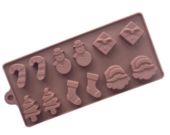WEIHNACHTSFORM - Weihnachtsmann, Schneemann, Zuckerstange, Tannenbaum, Socken, Geschenk Candy Mold - Silikon Schokoladenform, Urlaubsform, Gummies Mold