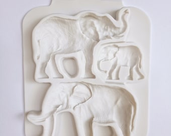 ELEPHANT FAMILY MOLD, Large Highly Detailed Fondant Mold, Chocolate Mold, Zoo Animals Cake Decoration, Unique Clay Mold, Fast Shipping