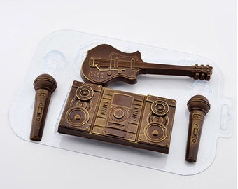 MUSICAL VARIETY MOLD - Guitar Microphones & Boombox Mold - Chocolate Mold, Soap Mold, Candy Mold, Musician Theme Cake Decoration Mold