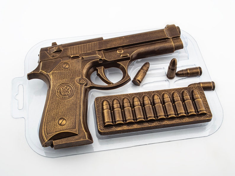 MOLDE DE PISTOLA (Otro Lado), Molde de Chocolate con Pistola y Balas, Molde para Jabón, Decoración de Pastel con Tema de Cazador, Molde de Caramelo con Escopeta, Molde para Arma de Fuego, Día del Padre imagen 1