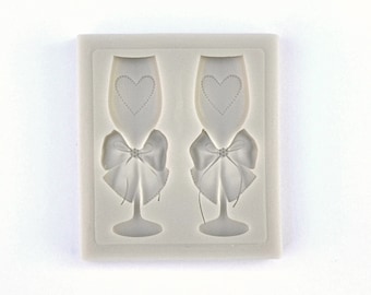 CHAMPAGNE GLASSES MOLD, Fondant Mold, Silicone Mold for Wedding Cake Decoration, Chocolate Making, Valentine's Day Mold, Bridal Shower Mold
