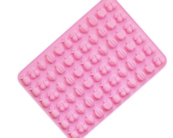 MINI FRUKTFORM, Silikongodisform med 66 Hål, Ananas Banan Körsbär Gummibjörnsform, Hartsform, Choklad, Matform, Tvålinbäddningsform