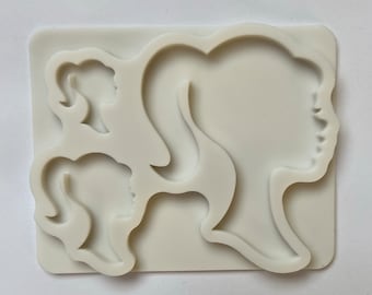 DOLL SILHOUETTE MOLD, 3-Cavity Silicone Mold, Resin Mold, Chocolate Mold, Birthday Girl Cake Decoration, Pretty Doll Mold, Baking Supplies