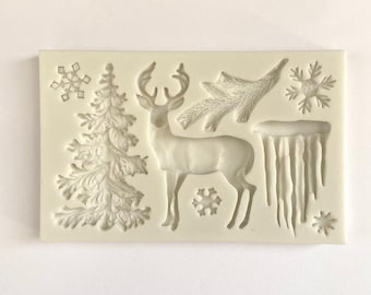 MOULE VARIÉTÉ DE NOL - Cerf, arbre de Noël, flocons de neige, moule à fondant de glaçons, moule à chocolat, décoration de gâteau au pays des merveilles de l'hiver, vacances