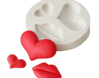 Hearts & Lips Mold, Valentines Day Fondant Mold, Wedding Cake Decoration, Chocolate Mold, Candy Mold, Resin Mold, Clay Mold Soap Embeds Mold