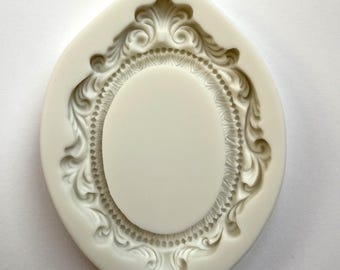 OVAL FRAME MOLD, Fondant Mold, Cupcake Decorating, Resin Mold, Victorian Theme Highly Detailed Silicone Mold, Fast Shipping