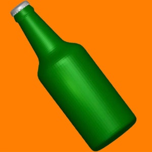 May include: A green glass bottle with a silver cap. The bottle is lying on its side.
